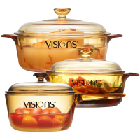 美国康宁（VISIONS）晶彩透明玻璃锅耐高温天使之食3.25L+1.25L+1L家用晶彩透明玻璃锅汤锅炖锅套锅