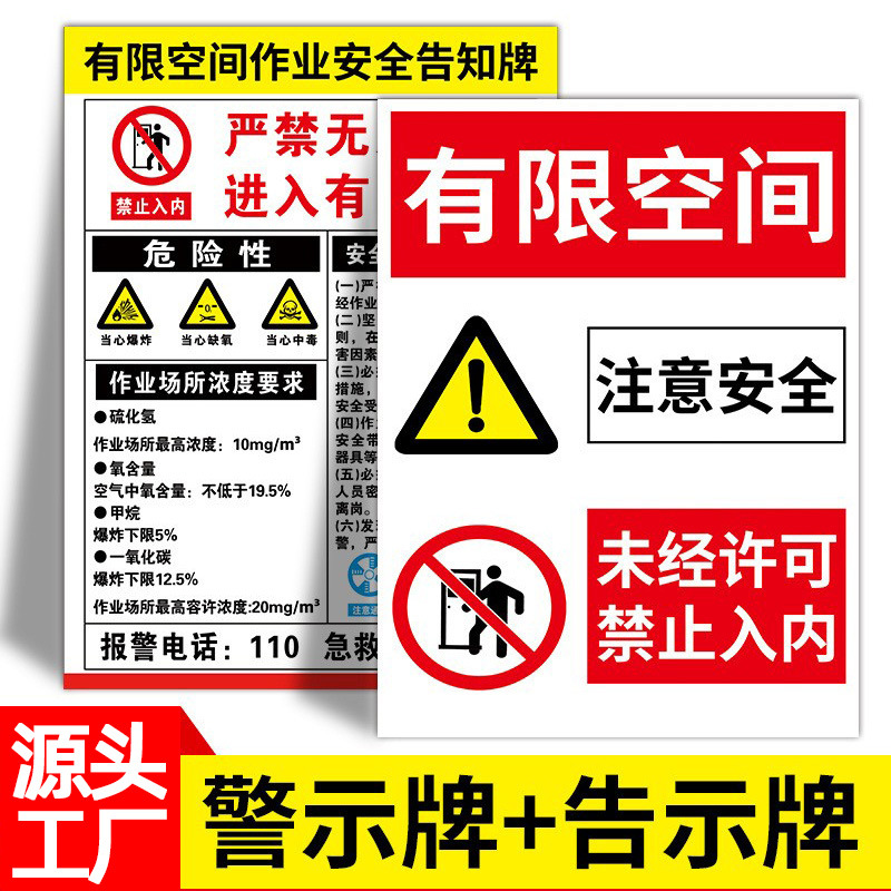 有限空间标识牌安全作业风险点告知牌禁止入内受限空间施工警示牌 600*400mm