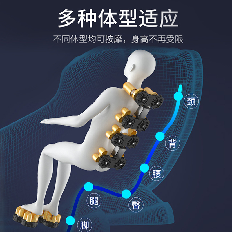 HYUNDAI智能按摩椅6125A顶配家用全身全自动太空豪华舱小型多功能电动沙发零重力颈椎肩腰揉捏按摩器蓝白色