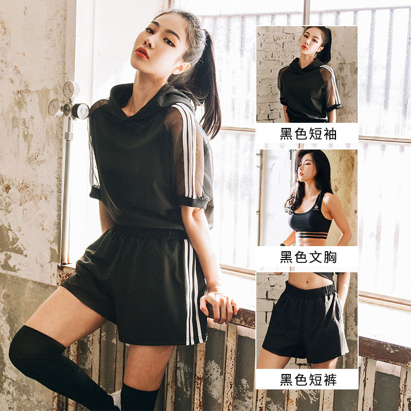 健身服女套装18新款夏季宽松性感健身房跑步运动速干瑜伽服