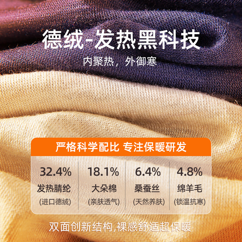 恒源祥保暖内衣男士上衣单件德绒羊毛蚕丝无痕秋衣棉毛衫薄款冬季高清大图