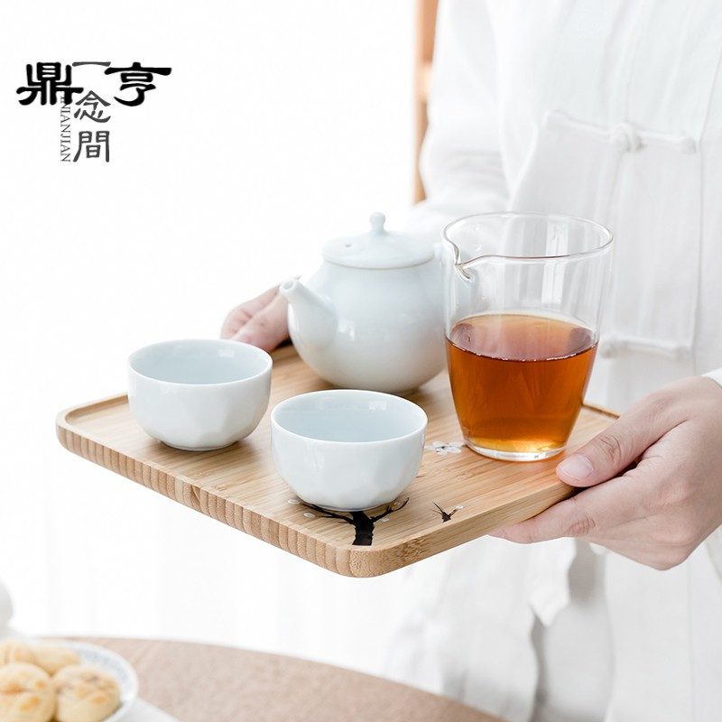 鼎亨功夫茶具竹茶盘竹制实木茶海手绘梅花茶托茶具小托盘干泡茶台