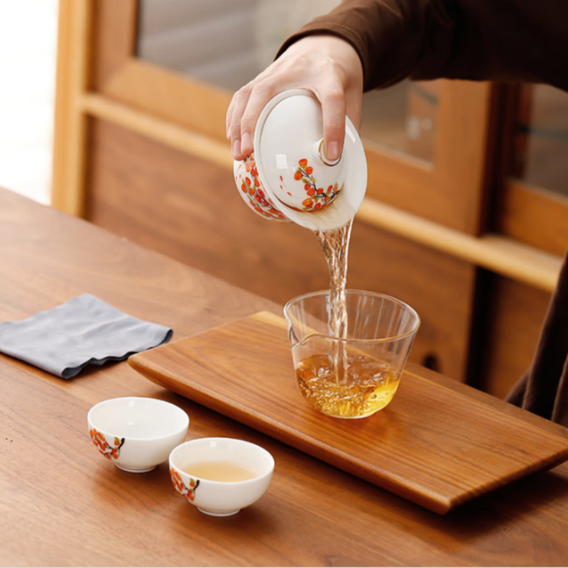 八方礼心想事成旅行茶具套装(1盖碗1公道杯2茶杯1茶巾)BFL2024-5高清大图