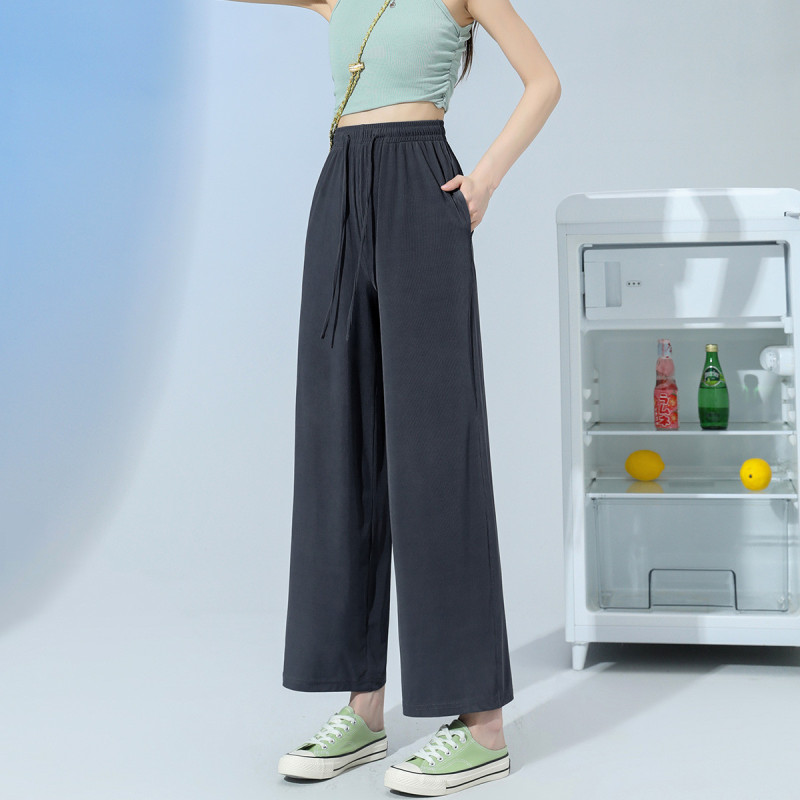 [1.5折价40元]唐狮女冰丝阔腿裤女夏季薄款九分休闲裤夏季休闲长裤女宽松冰丝九分裤