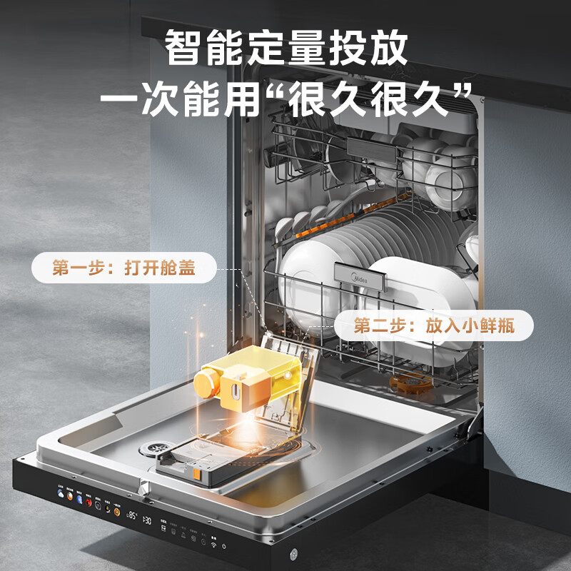 美的(Midea)晶焰GX1000S Max尊享版嵌入式洗碗机升级18套智能投放变频五臂飓风洗晶焰3.0速干四星消毒高清大图