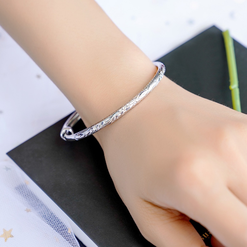 老庙黄金pt950铂金手镯车花圆管手镯