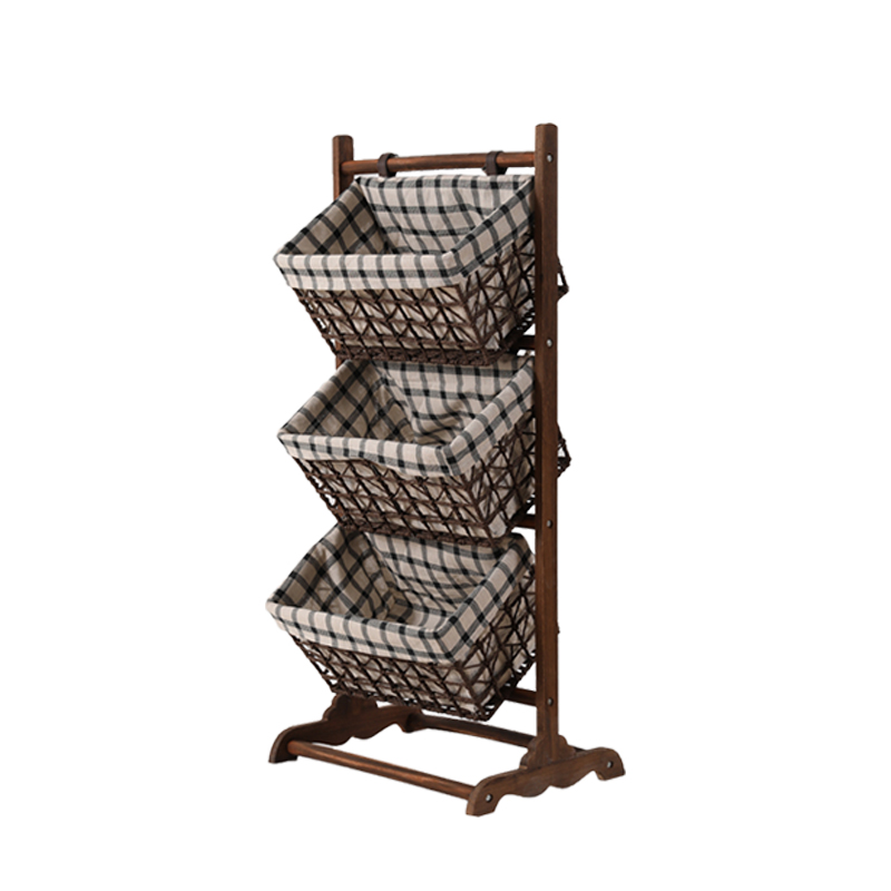 森美人布艺玩具收纳架客厅落地杂物储物架藤编多层书报架实木置物架高清大图
