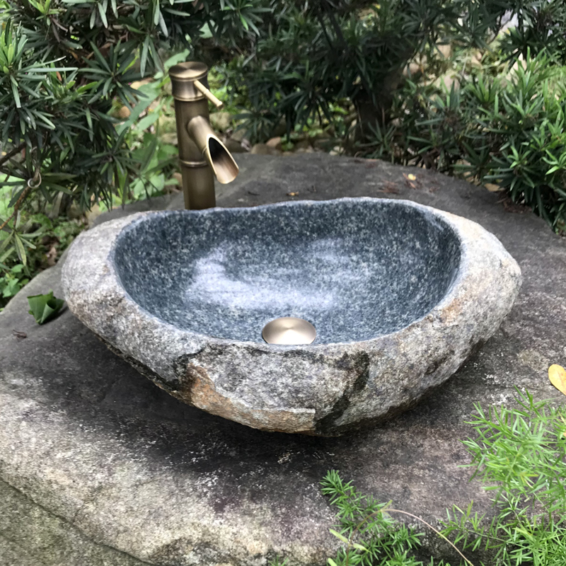 天然石头洗手盆庭院魅扣青石洗脸盆户外原石水池复古花园水室外台盆