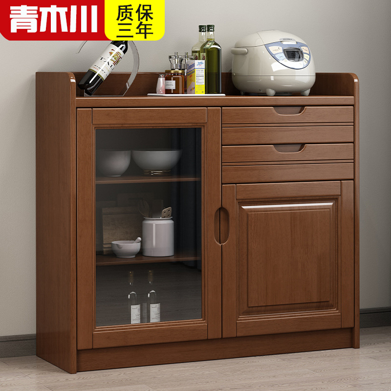 青木川 实木餐边柜酒柜一体餐厅客厅家用办公室茶叶柜一米小型迷你角柜边柜1米立柜收纳储物柜落地茶水柜高清大图