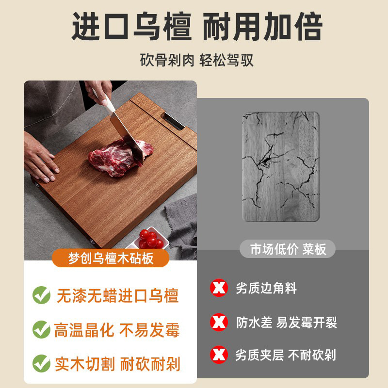 乌檀木菜板抗菌防霉家用砧板实木木质切菜板双面案板高清大图