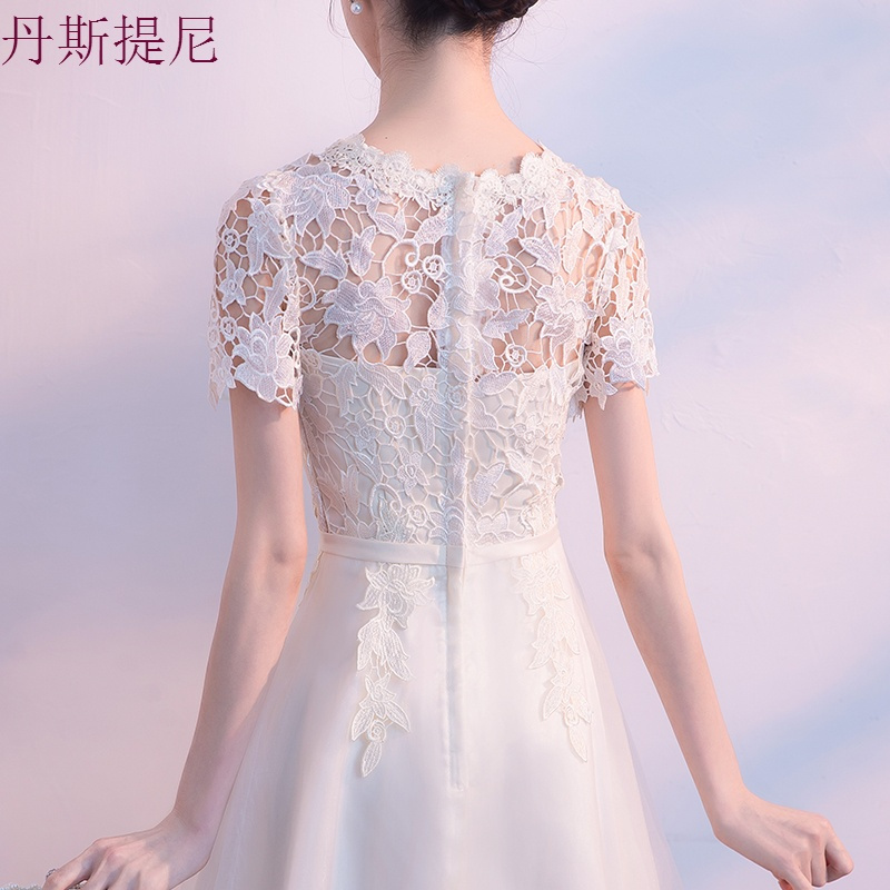 晚礼服女2018新款香槟色蕾丝短款显瘦宴会洋装小礼服伴娘连衣裙秋