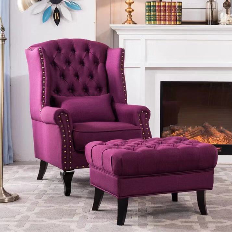 匡大老虎椅美式单人沙发北欧高背椅老虎凳KDSF002 紫色