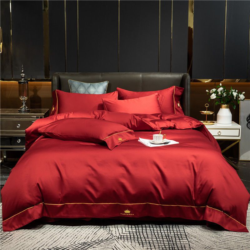 婚庆四件套大红结婚床上用品纯棉全棉新婚陪嫁礼品送人婚嫁妆