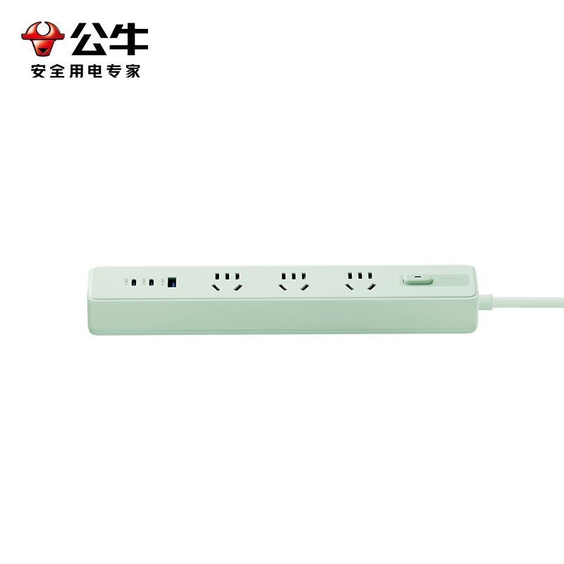 公牛(bull)GN-Z1031U20薄荷绿全长1.8米大学生宿舍开学习插座多功能快充usb多孔延长线超薄插排