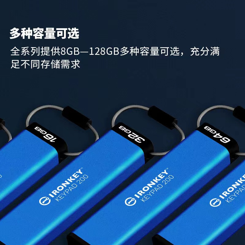 金士顿(Kingston)16GB USB3.2 Gen1 U盘 IKKP200 256位AES硬件数字加密 金属外壳