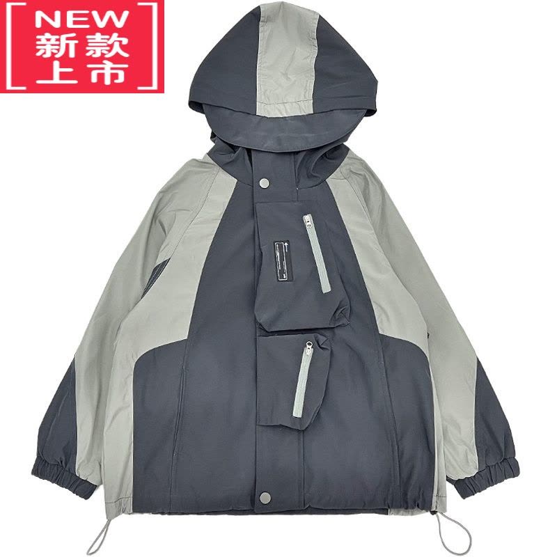 可莉允男童拼接工装外套冬装棉服儿童加绒冲锋衣韩版中大童加厚棉衣夹克图片