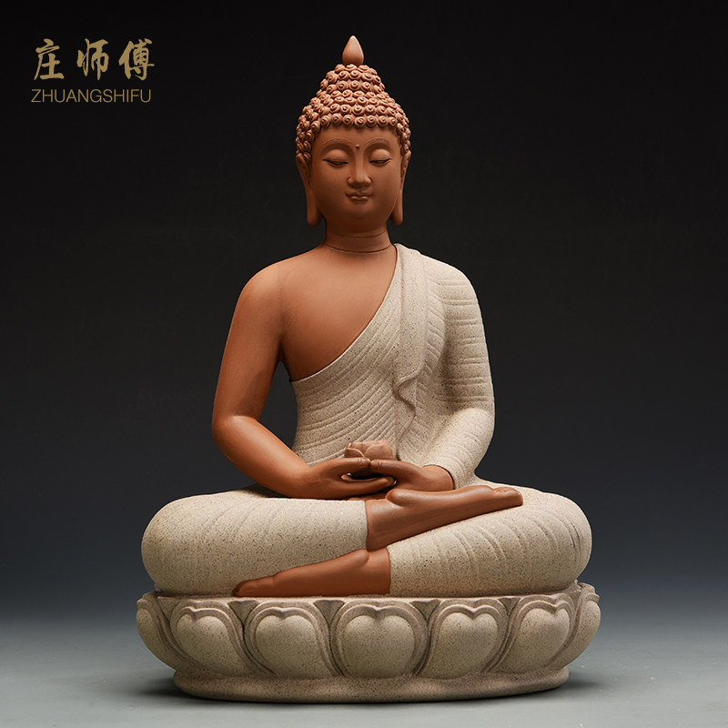 陶瓷东南亚佛像释迦摩尼阿弥陀佛药师佛菩提如来佛像摆件 三维工匠 释迦摩尼佛(紫灰带底座)高清大图