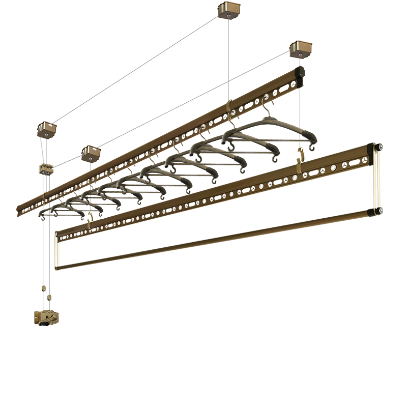 手摇升降晾衣架三杆标准晾衣杆加厚双杆式自动室内阳台晒被凉衣架香槟