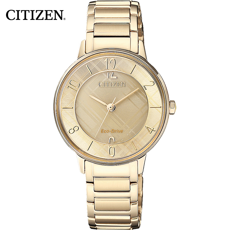 西铁城(CITIZEN)光动能不锈钢覆玫瑰金色表带简约时尚休闲女表EM0523-86P