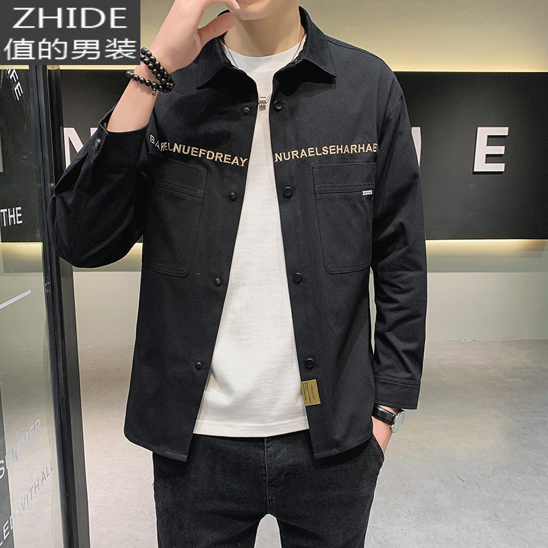 SUNTEK棉休闲夹克衬衫男士长袖春季韩版修身2020新款衬衣潮流帅气外套衬衫