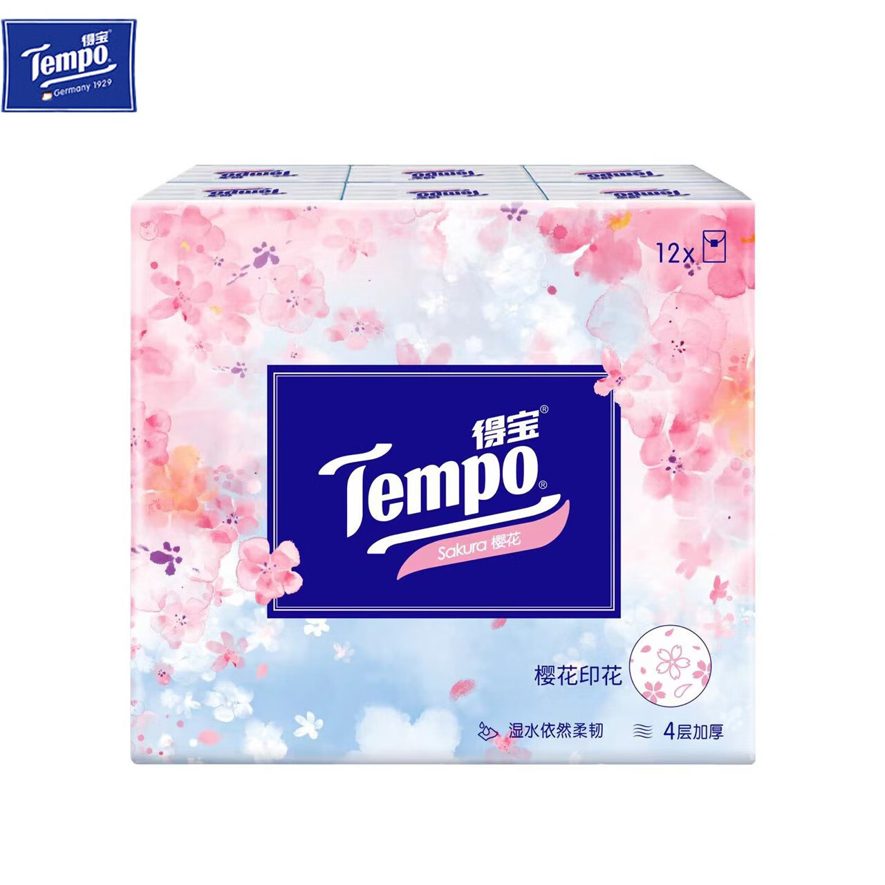 得宝 手帕纸 樱花味印花4层7片*12包*1提 便携餐巾纸巾T0131