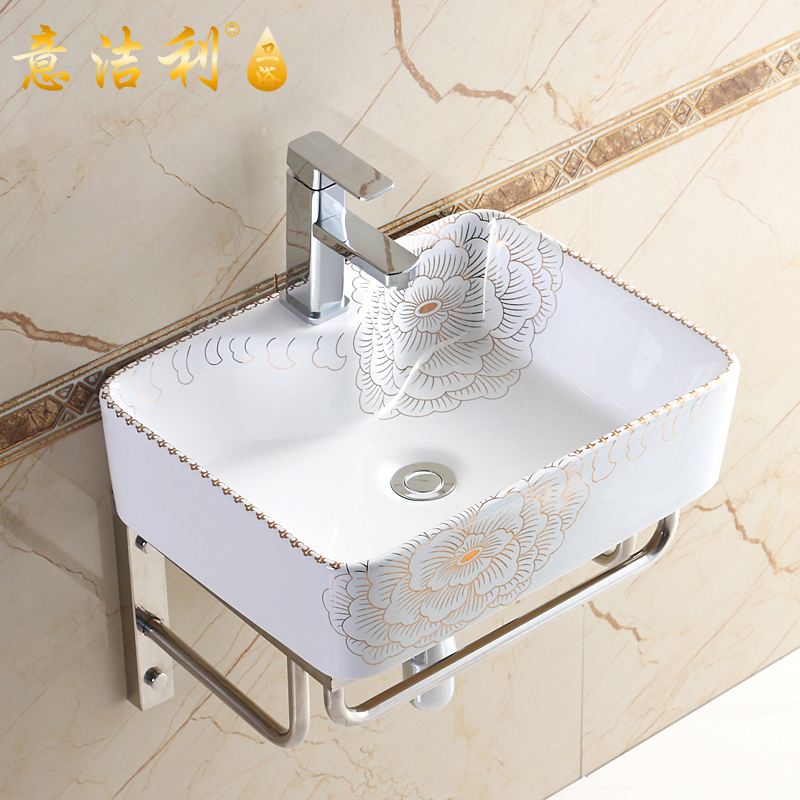 意洁利卫浴洗手盆洗脸盆彩色陶瓷台上盆阳台支架挂盆挂墙式洗面盆小艺术盆长方形台盆简易洗手盆挂盆参数配置 规格 性能 功能 苏宁易购