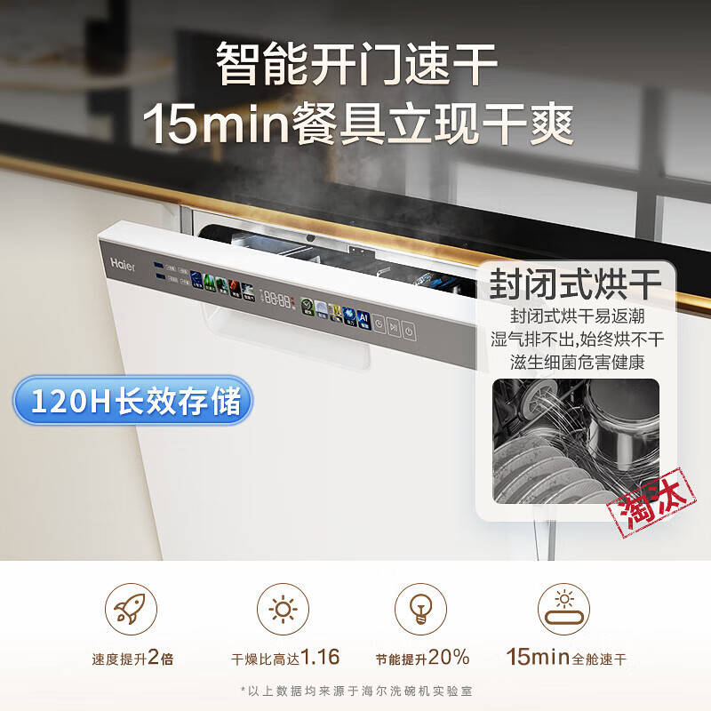 海尔(Haier)15套嵌入式洗碗机W30S一级水效45000Pa变频高压节能分区洗智能开门速干智能APP智控