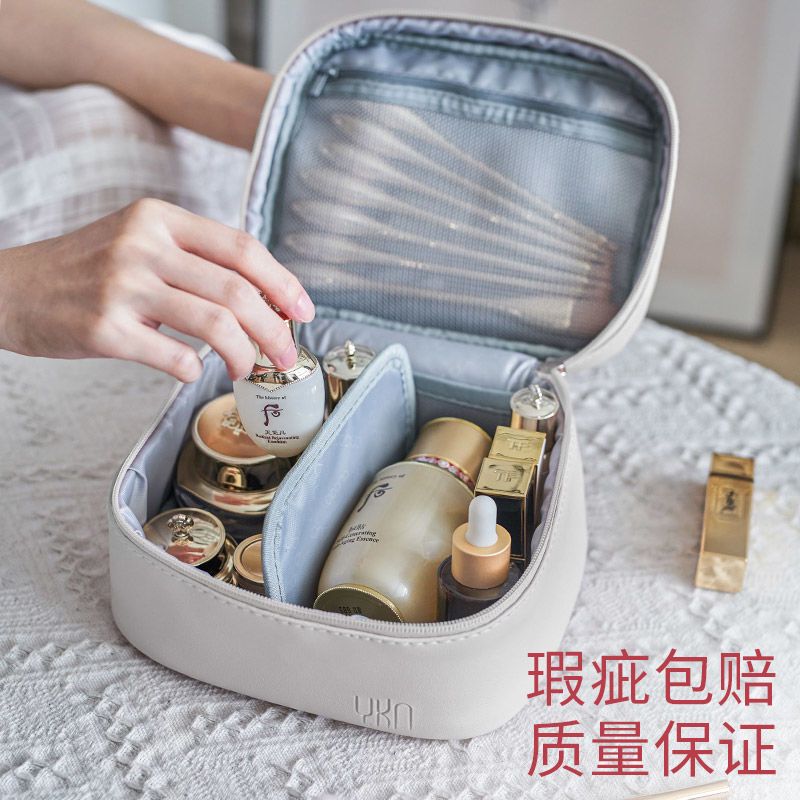 YKN超火ins风化妆包女小便携大容量化妆品收纳包外出随身收纳盒 普通版小号羊巴灰(适用于彩妆用品)