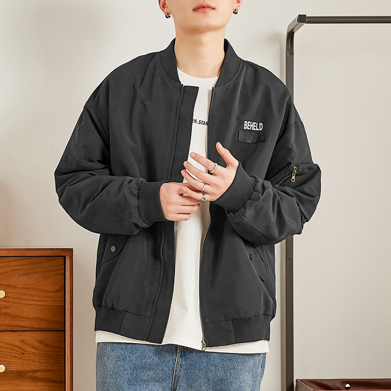 唐狮春季新款夹克外套男飞行员夹克棒球服美式棒球领休闲外套