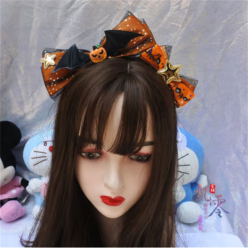 HD 暗黑少女硬妹风蝙蝠恶魔翅膀对夹lolita辣妹飘带边夹发饰万圣节 南瓜色 一对高清大图
