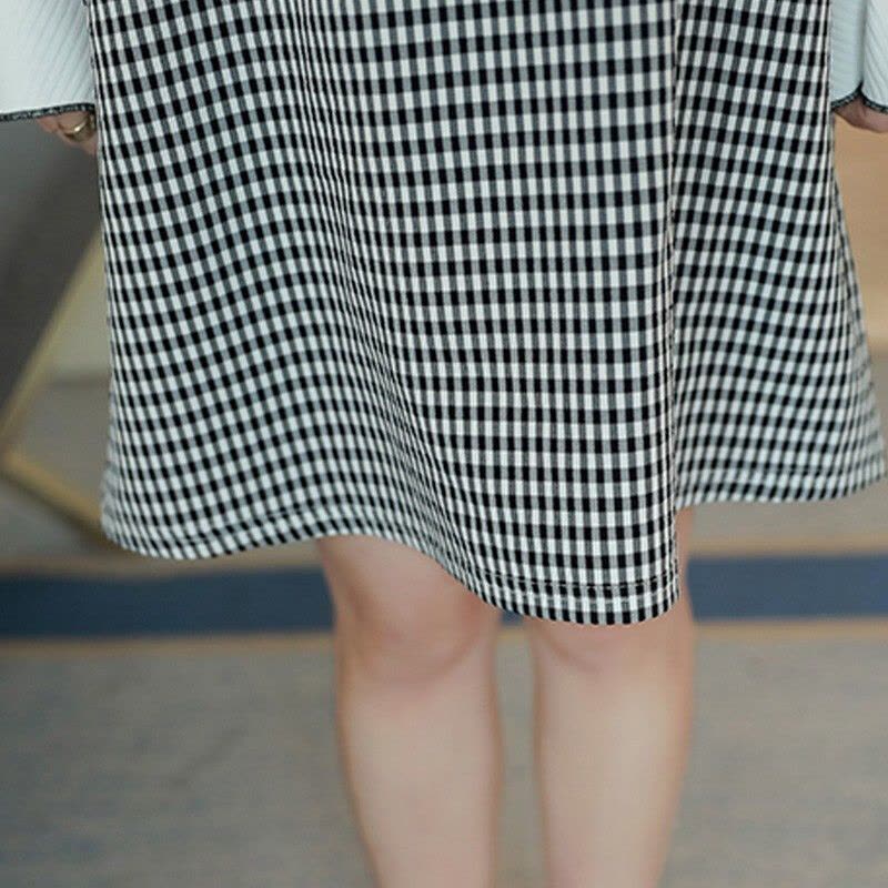 迪鲁奥(DILUAO)孕妇装2021秋冬新款千鸟格孕妇裙两件套喇叭袖孕妇装图片