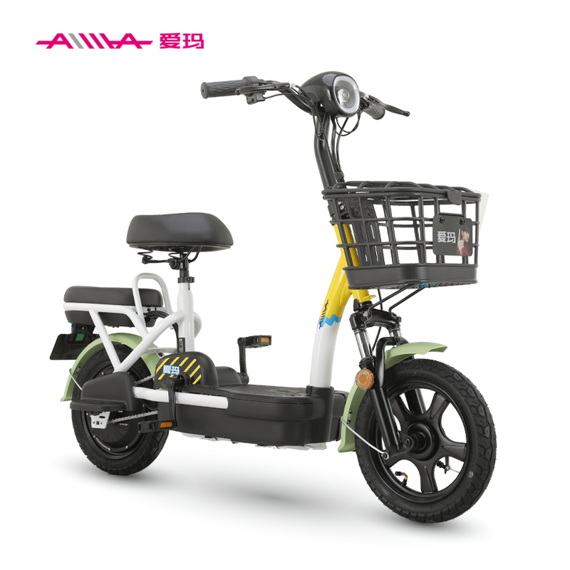 爱玛aima小金刚4812铅酸电池代步电动自行车源彩绿