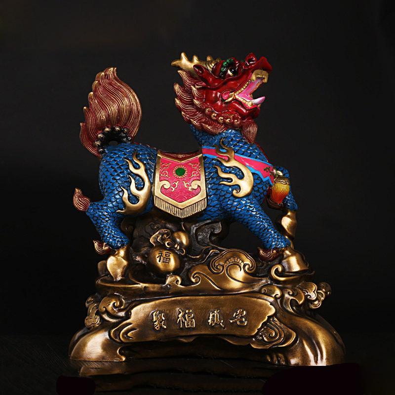 尤萨 纯铜财富麒麟摆件 送子纳福大号威武招财麒麟工艺品4832