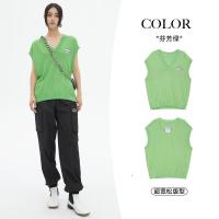 美特斯邦威宽松V领马甲女撞色套头毛织衫背心女针织休闲215681_410 S高155-160重90-110斤 芬芳绿