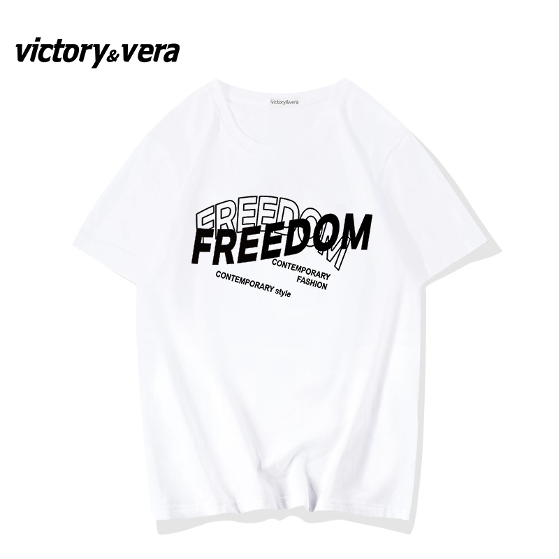 Victory&vere韩版白色纯棉短袖T恤女2022春夏新款宽松半袖上衣ins
