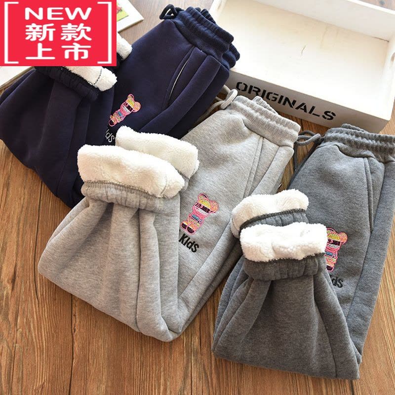 可莉允一体羊羔绒男女童洋气刺绣加绒运动裤儿童宝宝保暖灯笼卫裤棉裤冬保暖裤图片