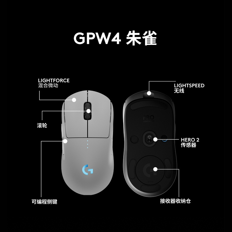 罗技(Logitech)罗技PRO 2 LIGHTSPEED朱雀无线电竞游戏鼠标狗屁王四代 黑色高清大图