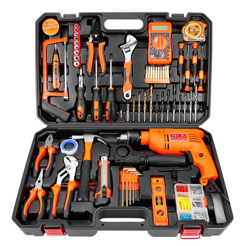 日常家用手工具闪电客套装大全多功能五金工具电工维修工具箱全套 (可钻混凝土墙)加强帝尊电锤套装(送切磨套和钻头套)