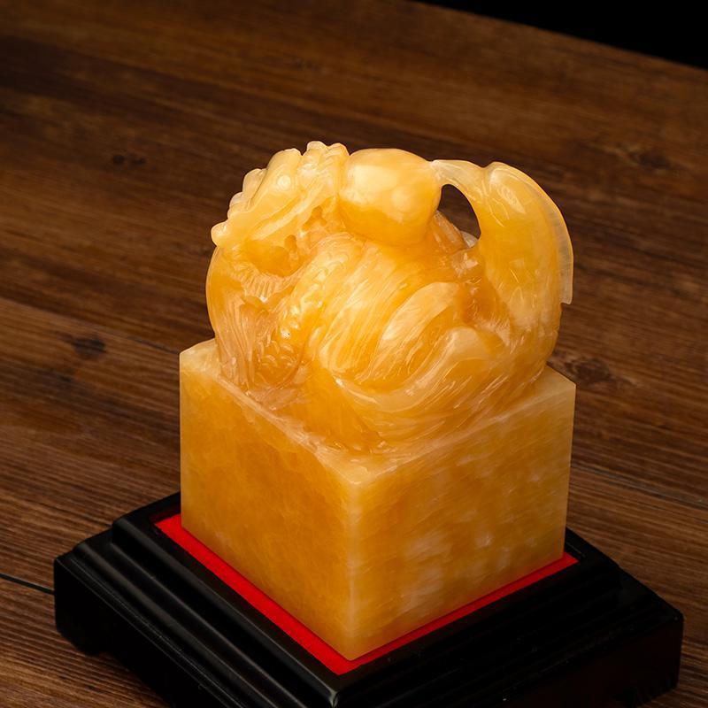 家柏饰corated玉石龙凤呈祥玉玺盘龙印章摆件龙头印龙凤印宝玺徽宝