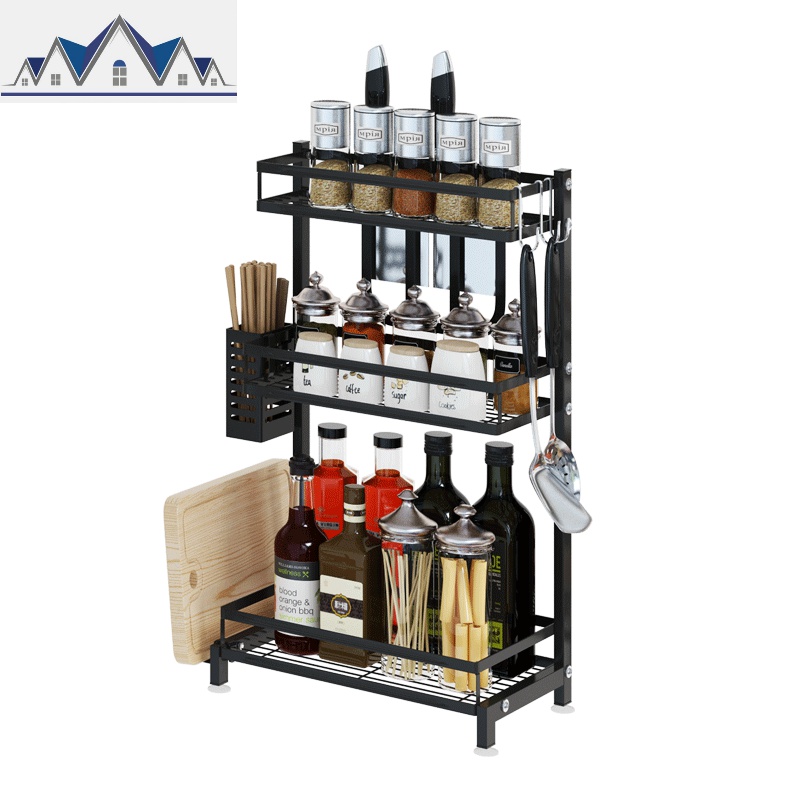 厨房置物架不锈钢黑色台面多层筷子刀架油盐酱醋调味品调料收纳架_4_231高清大图
