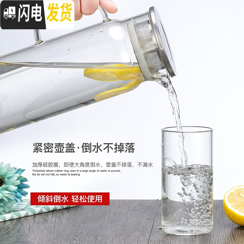 三维工匠冷水壶玻璃凉水壶大容量泡茶壶防爆耐热家用可高温凉白开水杯套装 单壶2.0(含2只水杯)