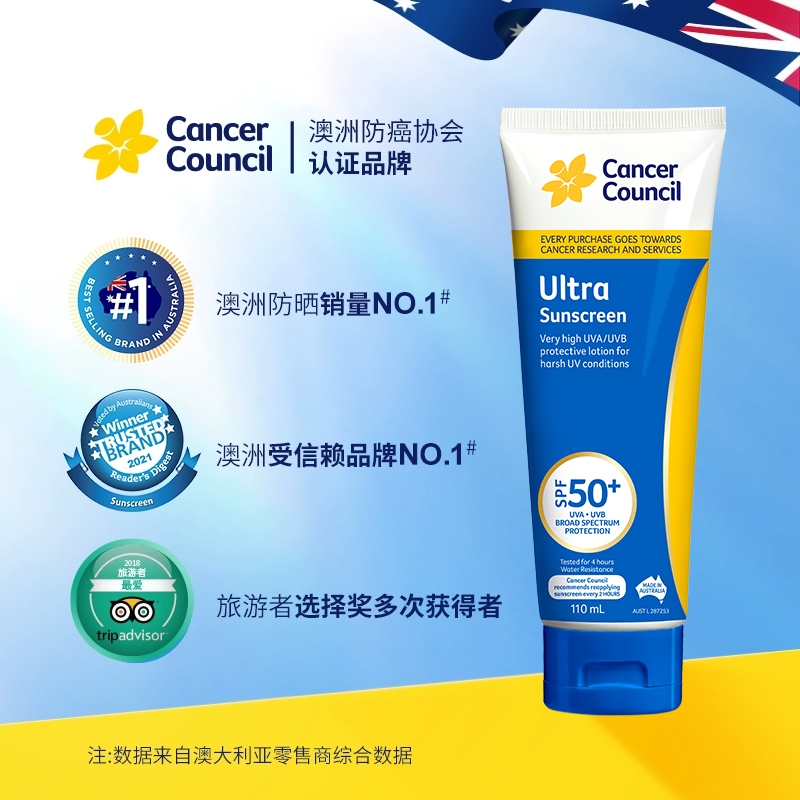 澳洲防晒CancerCouncil澳美皙强效防水防汗防晒霜50+户外军训 110ml高清大图