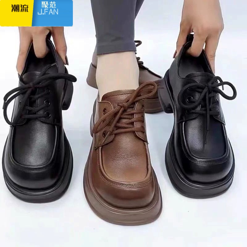 聚范薏尓康特价厚底乐福鞋女2024新款软底软面系带皮鞋英伦风单鞋高清大图