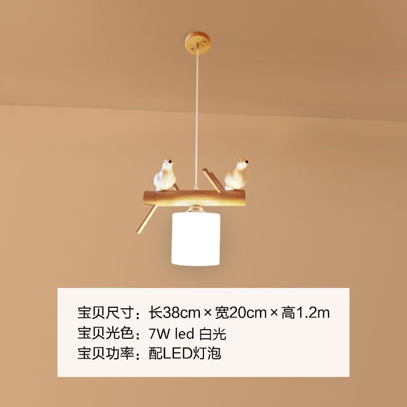 北欧创意小鸟餐厅吊灯三头led简约现代饭厅实木茶室餐桌吊灯具