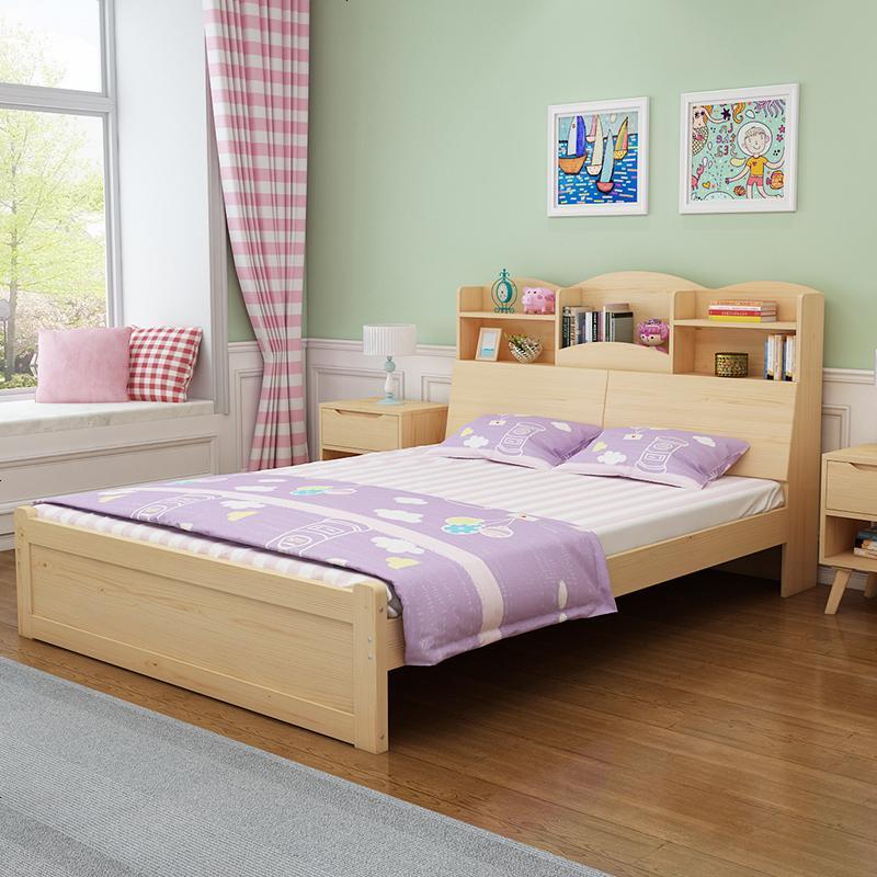 现代简约实木床儿童床男孩女孩1512米单人床带书架储物抽屉床