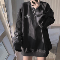 6535棉秋季新款韩版宽松套头长袖卫衣女学生薄款上衣外套女 2XL 黑色