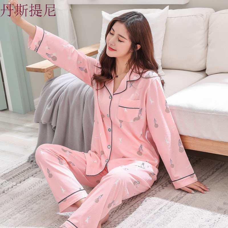 秋款睡衣女春秋季纯棉长袖韩版甜美全棉宽松家居服大码套装可外穿