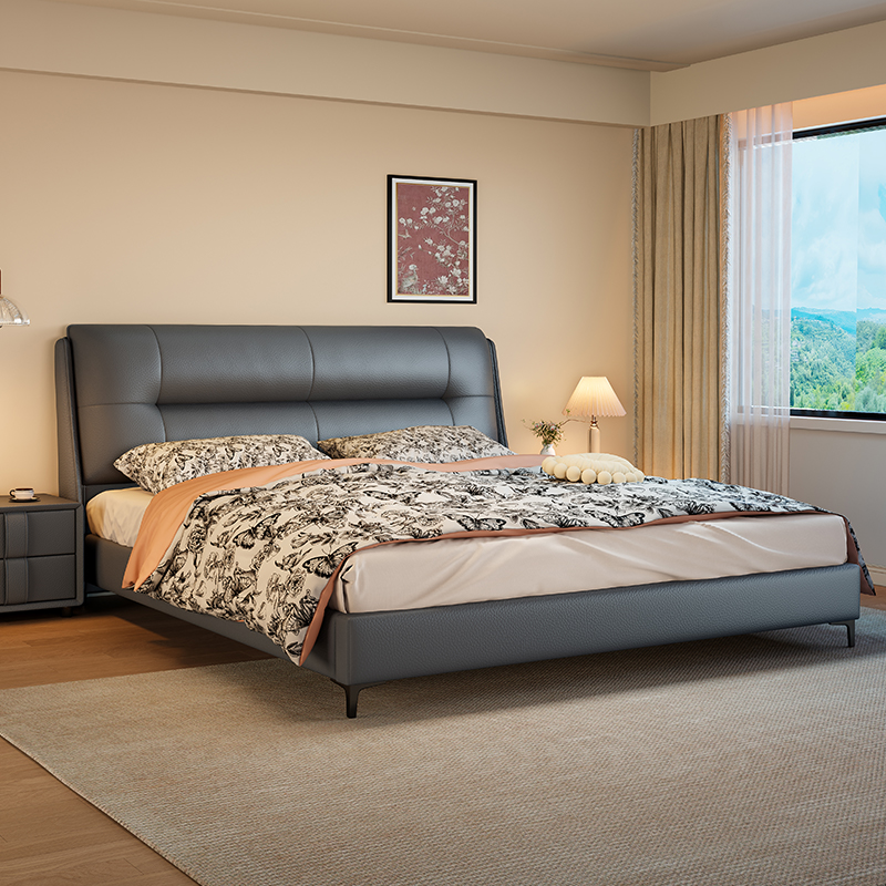 意式轻奢极简真皮床现代简约小户型家用储物双人大床高端大气婚床高清大图