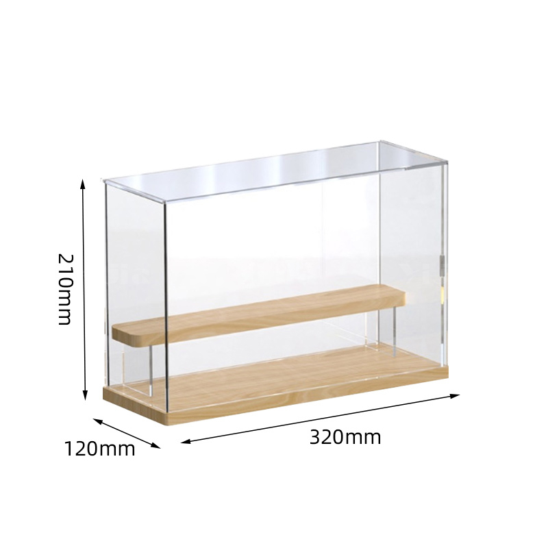 翌嘉YJ4122634 透明收纳防尘罩盲盒乐高积木手办亚克力展示盒 木底二层 320*120*210高清大图