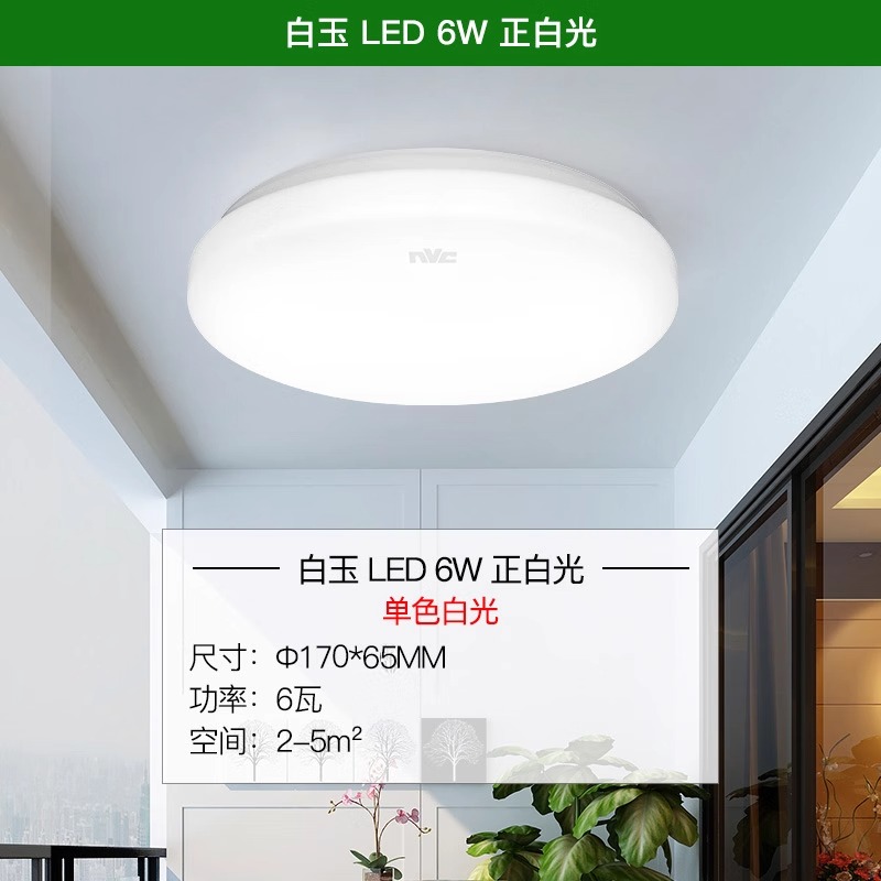 雷士照明led吸顶灯简约现代灯具圆卧室灯入户灯走廊过道灯阳台灯 秒杀！【月白-普通款】6瓦-LED白光-直径约17cm